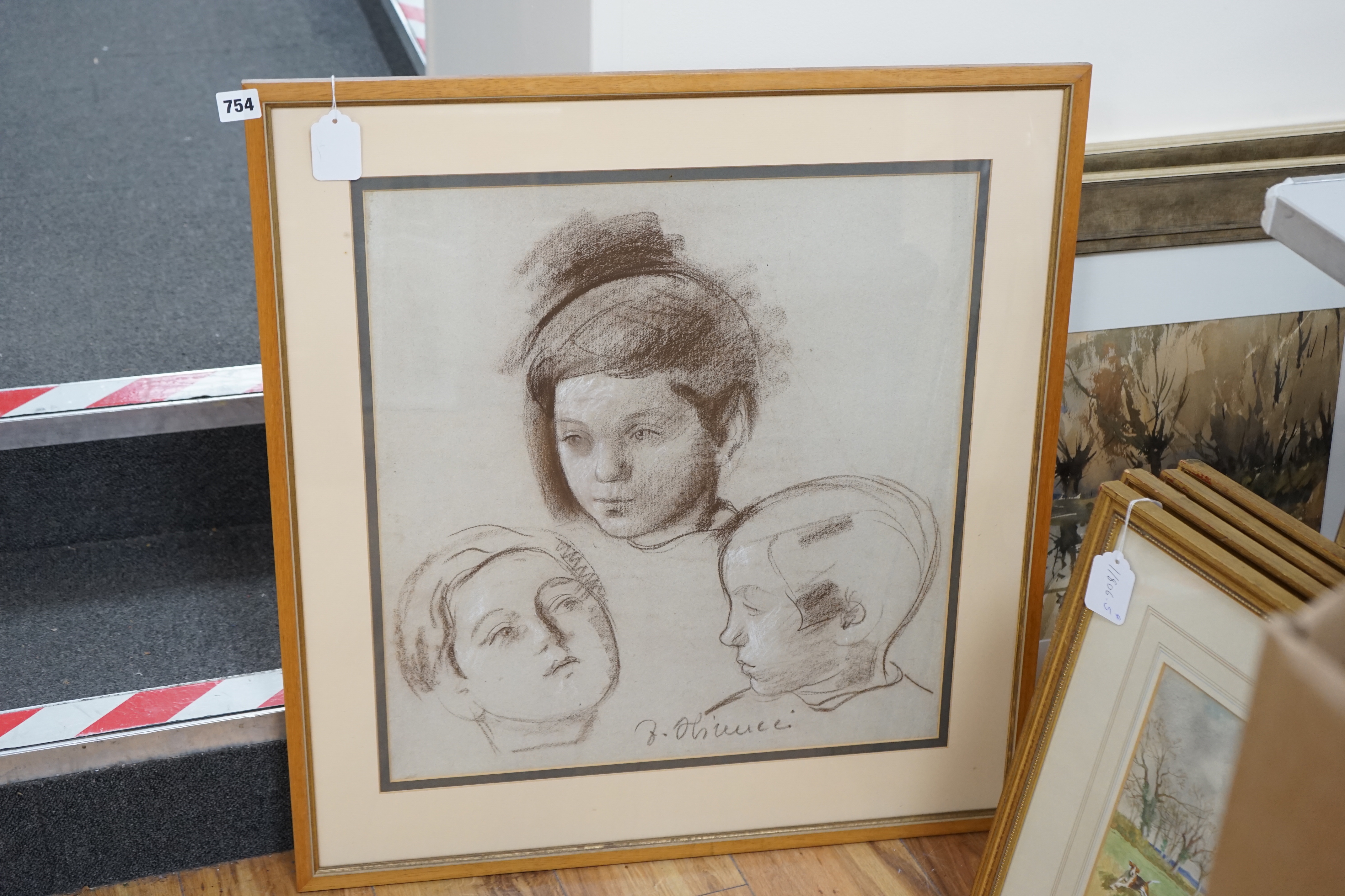 Four pastels on paper, studies of young children, each signed, largest 52 x 49cm, one framed